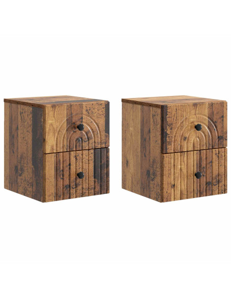 Mobiletto da notte a muro 2 pcs Legno antico 33 x 34,5 x 40 cm