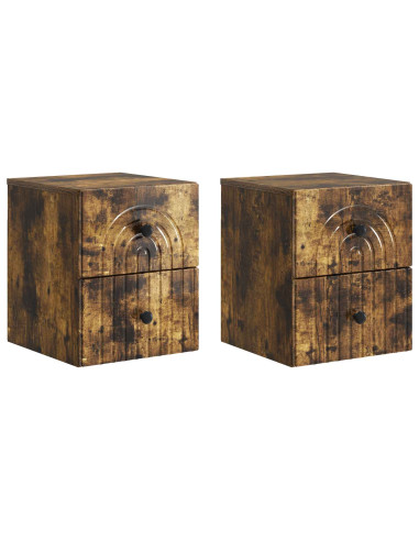 Mobiletto da notte a muro 2 pcs Rovere Fumo 33 x 34,5 x 40 cm