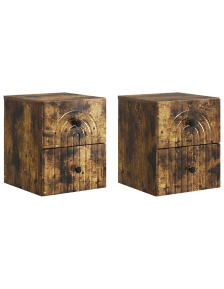 Mobiletto da notte a muro 2 pcs Rovere Fumo 33 x 34,5 x 40 cm