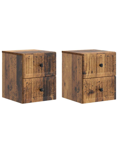 Mobiletto da notte a muro 2 pcs Legno antico 33 x 34,5 x 40 cm