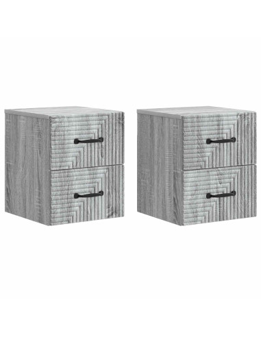 Mobiletto da notte a muro 2 pcs Grigio Sonoma 34,5 x 33 x 40 cm