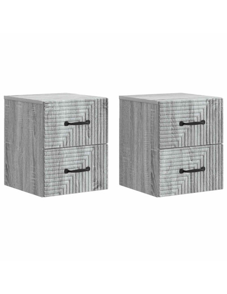 Mobiletto da notte a muro 2 pcs Grigio Sonoma 34,5 x 33 x 40 cm