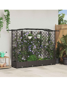 Letto Rialzato con Griglia e Tetto Marrone 203,5 x 40 x 125 cm