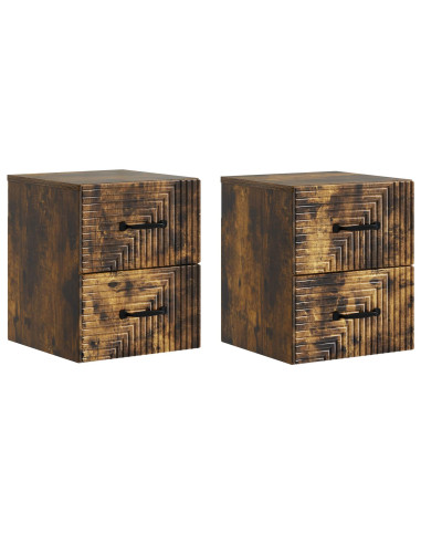 Mobiletto da notte a muro 2 pcs Rovere Fumo 34,5 x 33 x 40 cm
