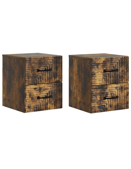 Mobiletto da notte a muro 2 pcs Rovere Fumo 34,5 x 33 x 40 cm