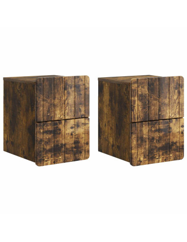 Mobiletto da notte a muro 2 pcs Rovere Fumo 33 x 34,5 x 43 cm