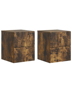 Mobiletto da notte a muro 2 pcs Rovere Fumo 33 x 34,5 x 40 cm