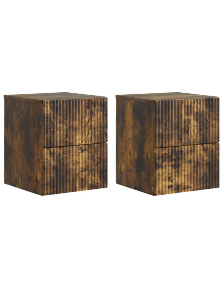 Mobiletto da notte a muro 2 pcs Rovere Fumo 33 x 34,5 x 40 cm