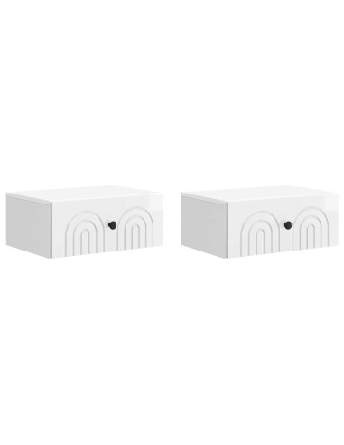 Mobiletto da notte a muro 2 pcs Bianco Lucido 49 x 34,5 x 20 cm