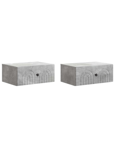 Mobiletto da notte a muro con cassetto 2 pcs Grigio Cemento