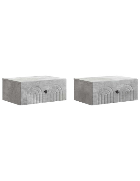 Mobiletto da notte a muro con cassetto 2 pcs Grigio Cemento
