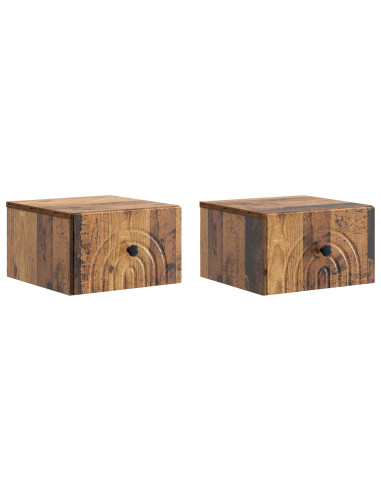 Mobiletto da notte a muro 2 pcs Legno antico 33 x 34,5 x 20 cm