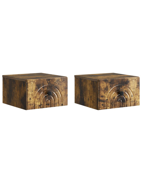 Mobiletto da notte a muro 2 pcs Rovere Fumo 33 x 34,5 x 20 cm