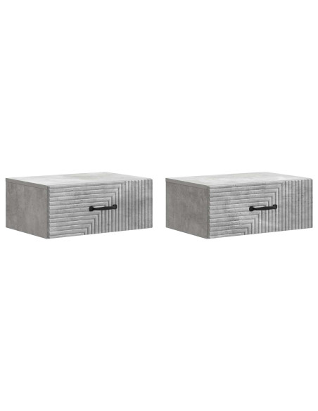 Mobiletto da notte a muro con cassetto 2 pcs Grigio Cemento