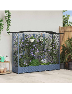 Letto Rialzato con Griglia e Tetto Grigio 203,5 x 40 x 125 cm