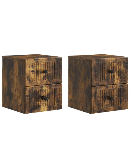 Mobiletto da notte a muro 2 pcs Rovere Fumo 33 x 34,5 x 40 cm