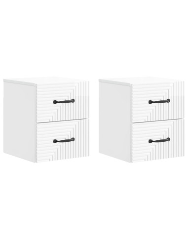 Mobiletto da notte a muro 2 pcs Bianco Lucido 34,5 x 33 x 40 cm