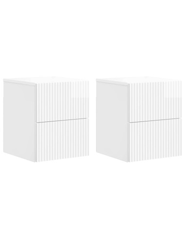 Mobiletto da notte a muro 2 pcs Bianco Lucido 33 x 34,5 x 40 cm