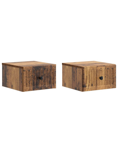 Mobiletto da notte a muro 2 pcs Legno antico 33 x 34,5 x 20 cm