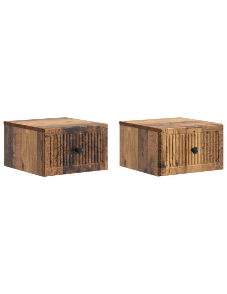 Mobiletto da notte a muro 2 pcs Legno antico 33 x 34,5 x 20 cm