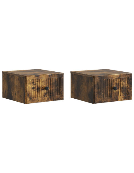 Mobiletto da notte a muro 2 pcs Rovere Fumo 33 x 34,5 x 20 cm