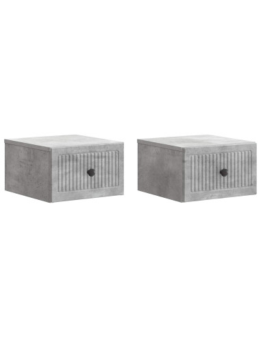 Mobiletto da notte a muro con cassetto 2 pcs Grigio Cemento