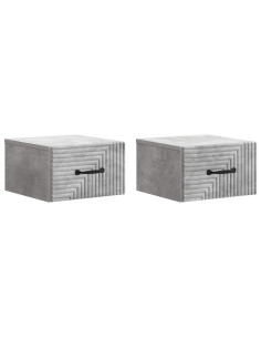 Mobiletto da notte a muro con cassetto 2 pcs Grigio Cemento