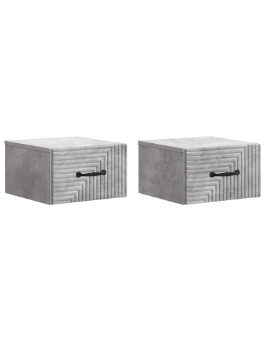 Mobiletto da notte a muro con cassetto 2 pcs Grigio Cemento