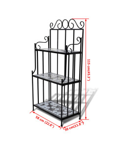 Piedistallo per Piante Terracotta con Mosaico Nero e Bianco