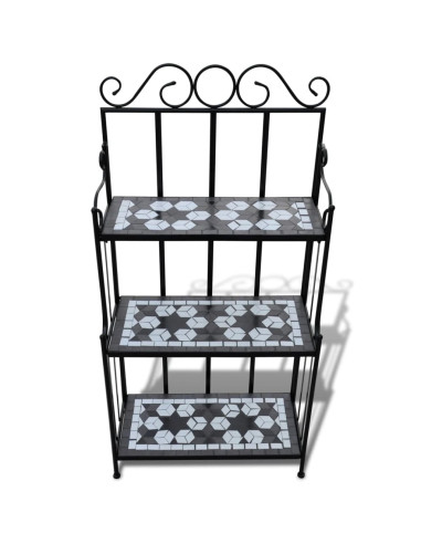 Piedistallo per Piante Terracotta con Mosaico Nero e Bianco