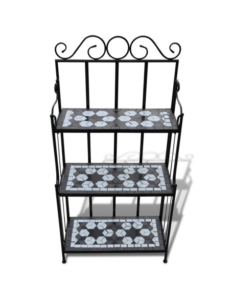 Piedistallo per Piante Terracotta con Mosaico Nero e Bianco