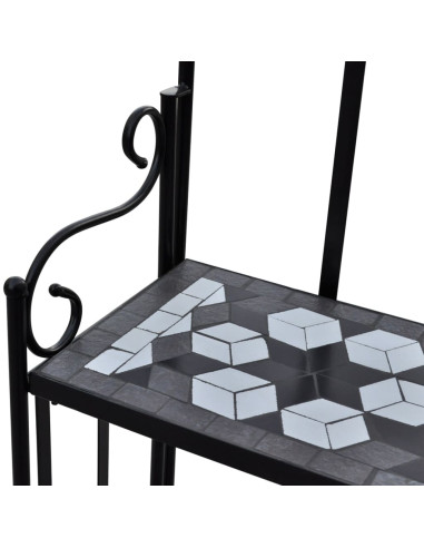 Piedistallo per Piante Terracotta con Mosaico Nero e Bianco