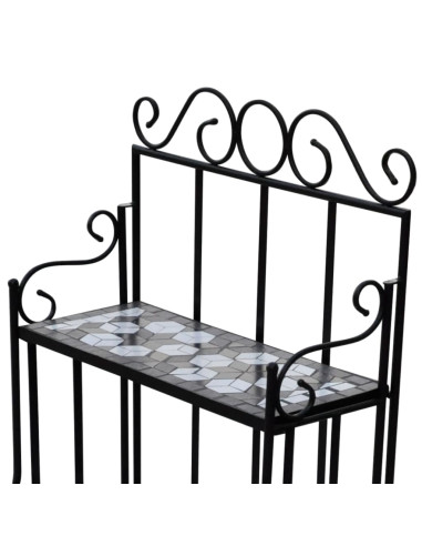 Piedistallo per Piante Terracotta con Mosaico Nero e Bianco