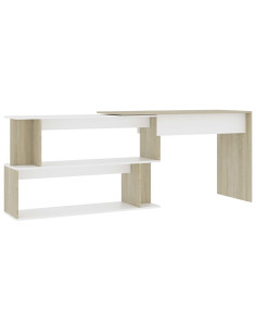 Scrivania ad Angolo Bianca Rovere Sonoma 200x50x76 Multistrato 2