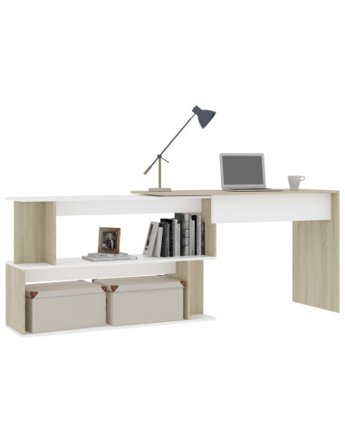 Scrivania ad Angolo Bianca Rovere Sonoma 200x50x76 Multistrato