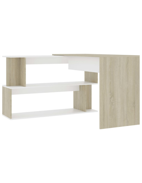 Scrivania ad Angolo Bianca Rovere Sonoma 200x50x76 Multistrato