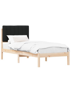 Letto con Testiera Rivestita Nero 75 x 190 cm Pino massello 2