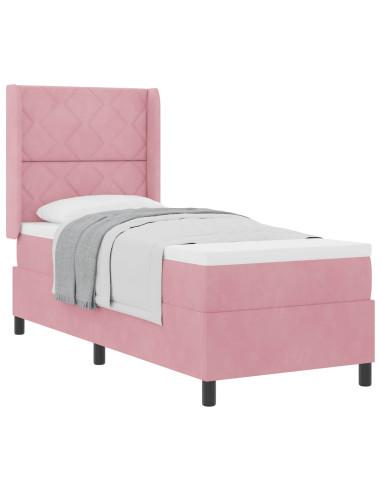 Letto a molle con materasso Rosa 80 x 200 cm Velluto