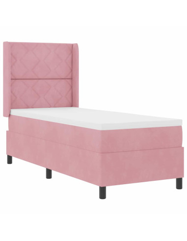 Letto a molle con materasso Rosa 80 x 200 cm Velluto