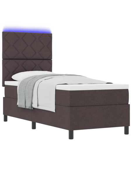 Letto a molle con strisce LED Marrone scuro 80 x 200 cm Tessuto