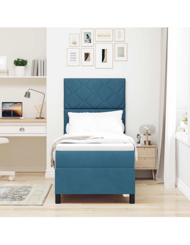 Letto a Sorgente LED con testiera Blu Scuro 80 x 200 cm Tessuto