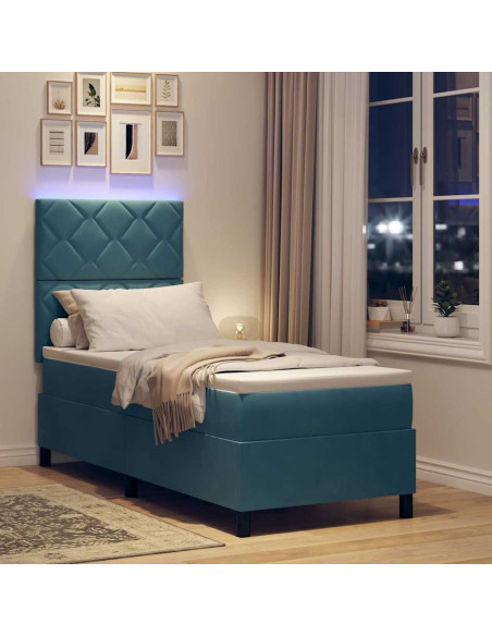 Letto a Sorgente LED con testiera Blu Scuro 80 x 200 cm Tessuto
