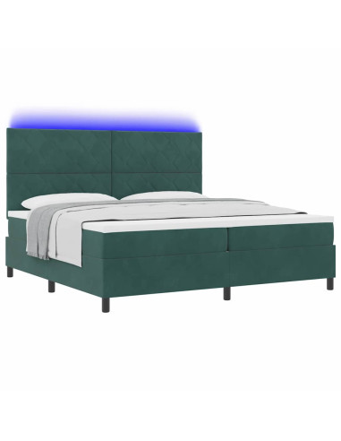 Letto a Sorgente LED Verde Scuro 200 x 200 cm Velluto