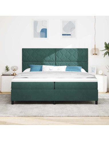 Letto a Sorgente LED Verde Scuro 200 x 200 cm Velluto