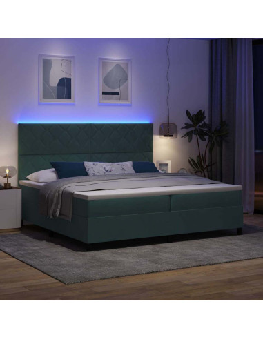 Letto a Sorgente LED Verde Scuro 200 x 200 cm Velluto