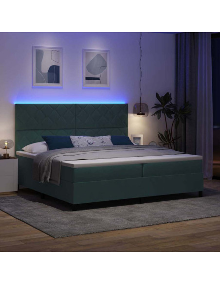 Letto a Sorgente LED Verde Scuro 200 x 200 cm Velluto