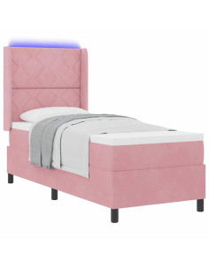 Letto a molle con materasso con led Rosa 80 x 200 cm Velluto 2