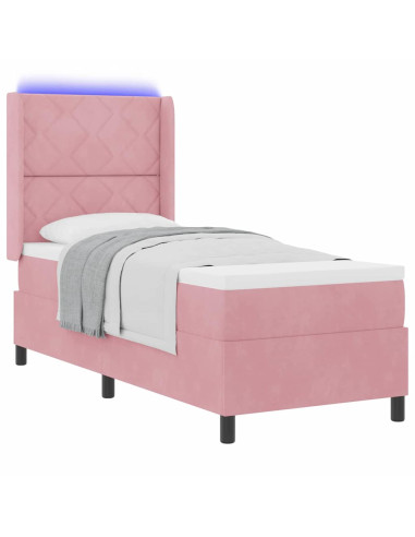 Letto a molle con materasso con led Rosa 80 x 200 cm Velluto