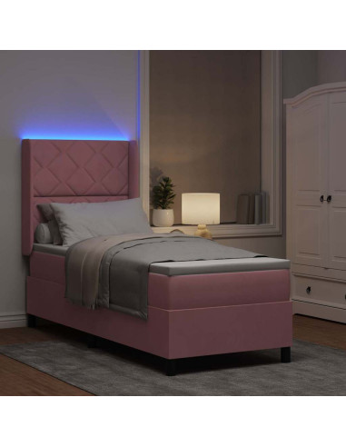 Letto a molle con materasso con led Rosa 80 x 200 cm Velluto