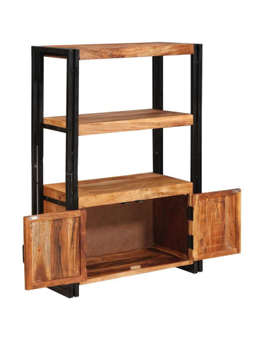 Libreria con Porte Marrone Legno massello di acacia e metallo
